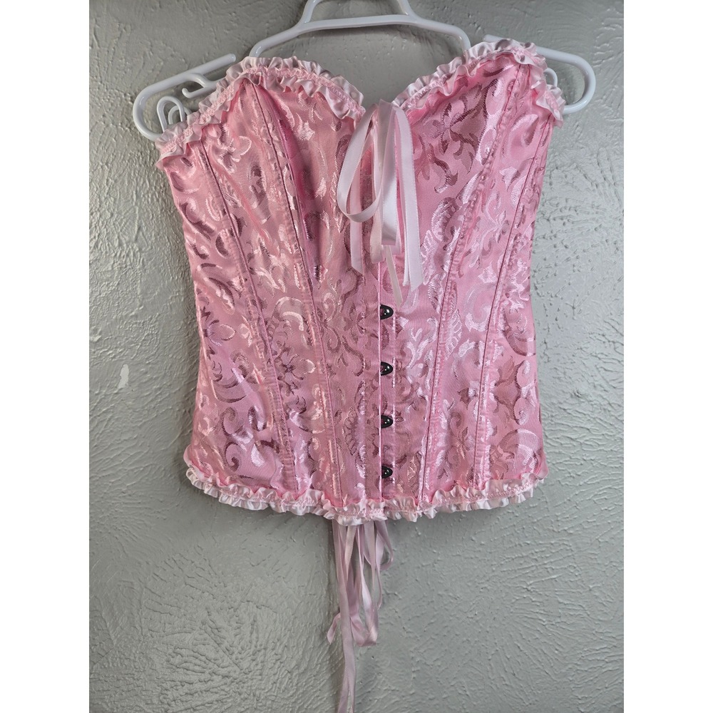 Floral Brocade Lace Up Corset Top Small Pink Coquette Y2K Princess Core
